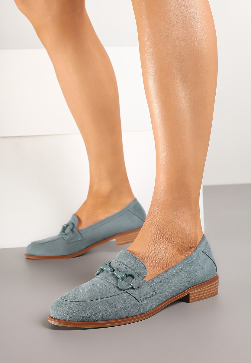 Zielone Mokasyny Vices z Wkładką ze Skóry Naturalnej Zdobione Łańcuszkiem Delariona