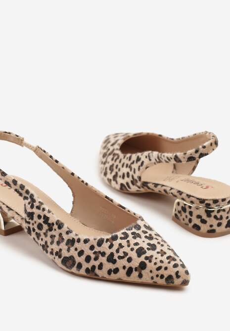 Panterkowe Sandały Typu Slingback ze Skórzaną Wkładką i Metaliczną Wstawką Wevessa