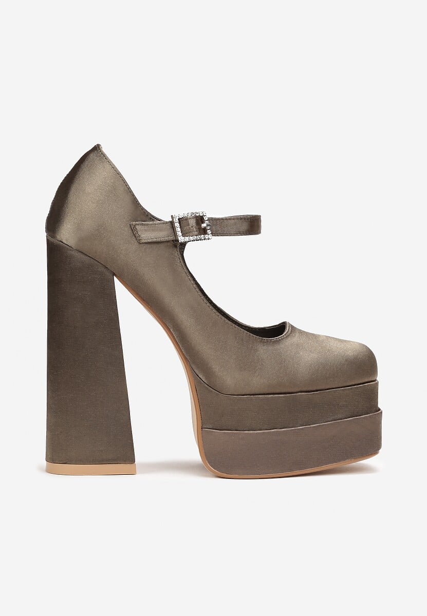 Zielone Czółenka na Wysokim Słupku i Platformie z Klamerką Anta