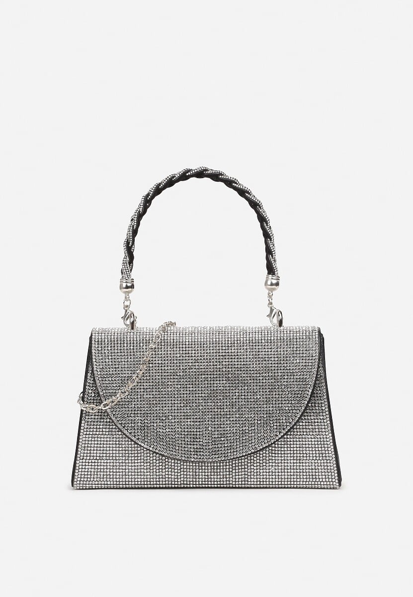 Srebrno-Złota Torebka na Ramię z Długim Paskiem i Rączką Ozdobiona Cyrkoniami Zalagia