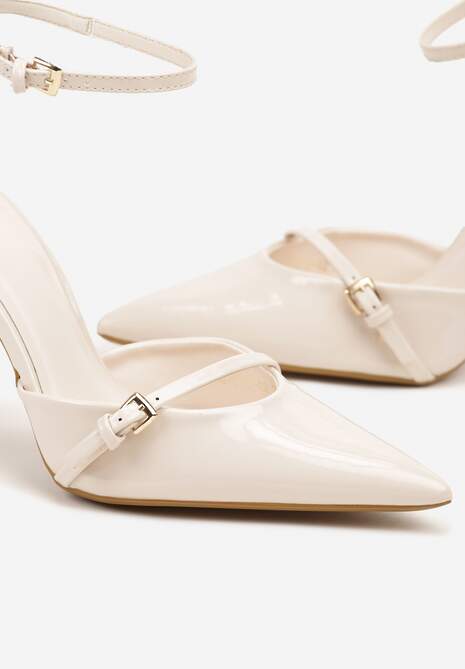 Beżowe Szpilki Vices z Lakierowanym Połyskiem i Ozdobną Sprzączką Tilonea