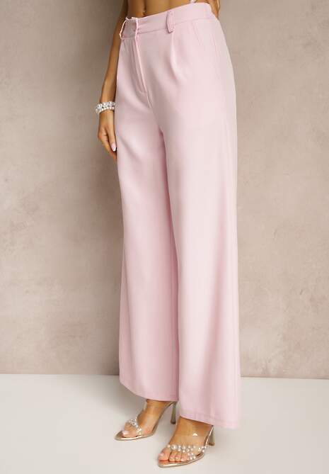 Różowy Garnitur Szerokie Spodnie i Asymetryczna Marynarka Pumeira