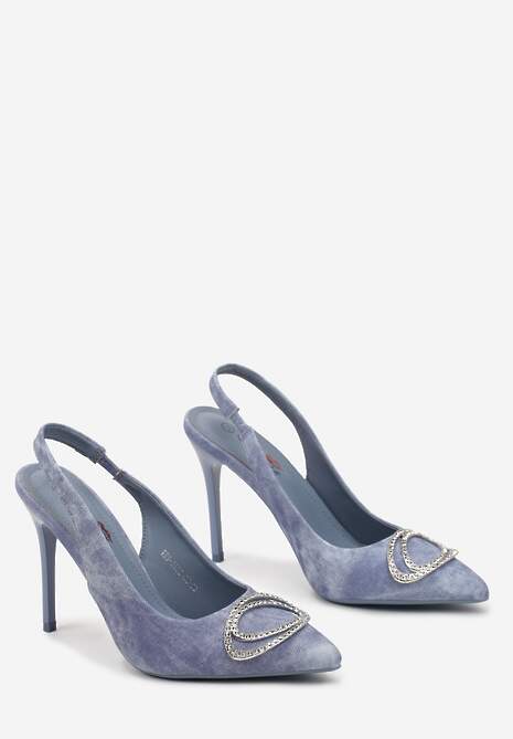 Niebieskie Sandały na Szpilce z Otwartą Piętą i Ozdobą w Cyrkonie Aignella