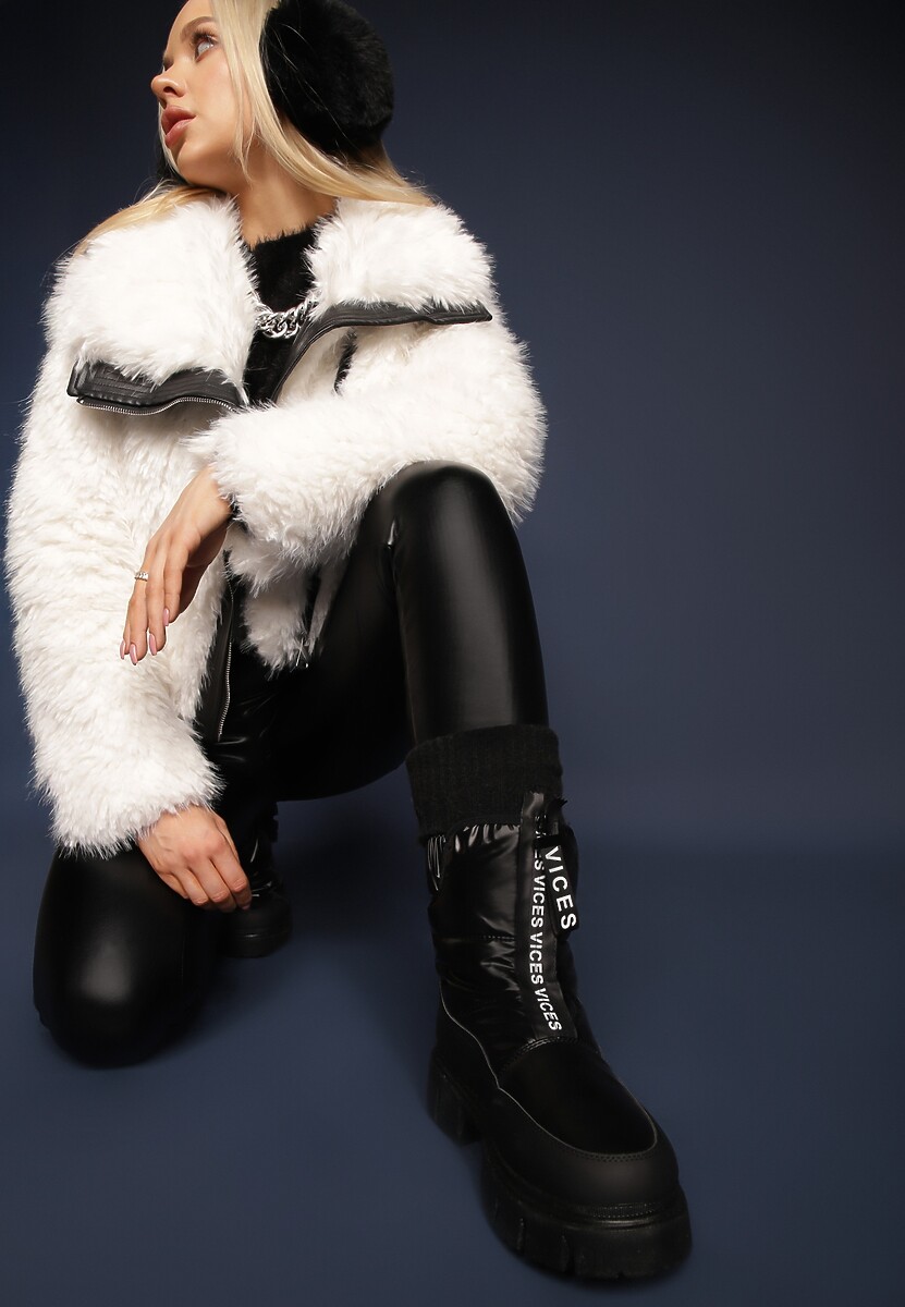 Czarne Śniegowce z Pikowaną Cholewką i Suwakiem Desmoria