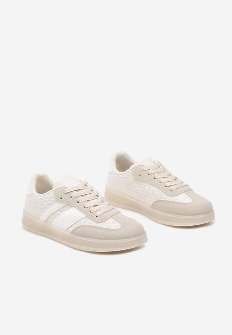 Beżowe Sneakersy w Stylu Tenisówek z Paskami Eleaniria
