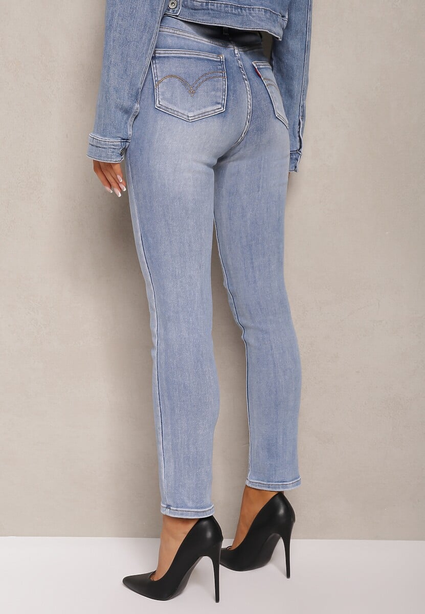 Jasnoniebieskie Jeansy High Waist o Dopasowanym Fasonie Skinny Langrea