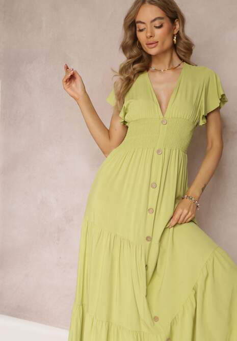 Jasnozielona Sukienka z Wiskozy Lobsy