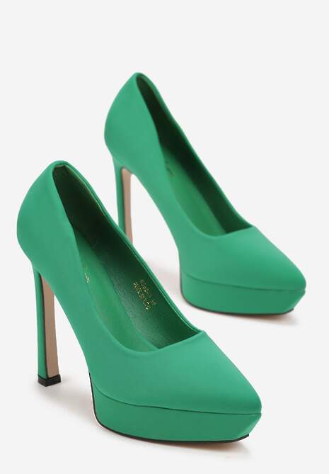 Zielone Czółenka ze Szpiczastym Noskiem na Słupku i Platformie Nelina