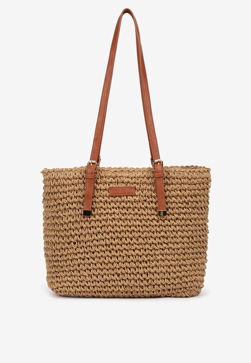 Ciemnobeżowa Duża Pleciona Torebka Wykończona Rączkami z Imitacji Skóry Carpinea