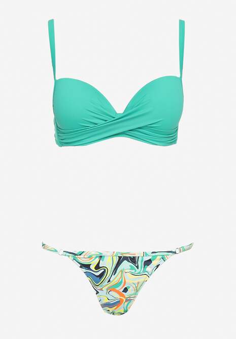Zielone Bikini Biustonosz na Cienkich Ramiączkach z Regulacją i 2 Pary Majtek z Wiązaniem i Regulacją Pammarie