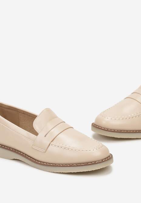 Beżowe Klasyczne Mokasyny Ozdobione Wstawką i Przeszyciem Berdafa
