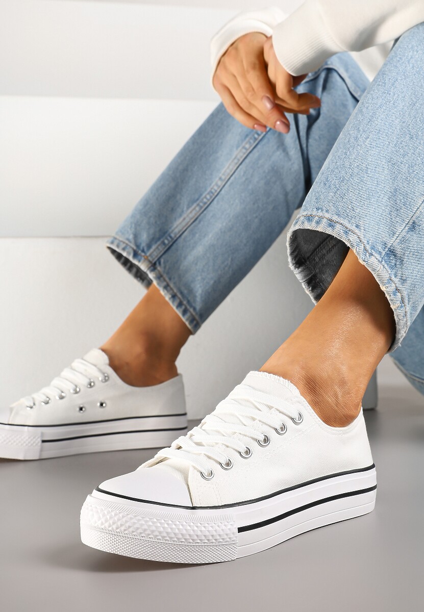 Białe Trampki Basic z Cholewką przed Kostkę na Niskiej Platformie Senadra