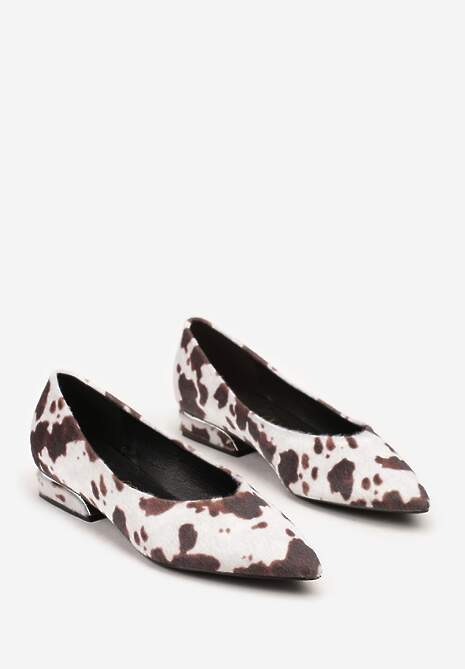 Brązowe Czółenka Balerinki Vices w Krowie Łaty z Noskiem w Szpic i Skórzaną Wkładką Falennea