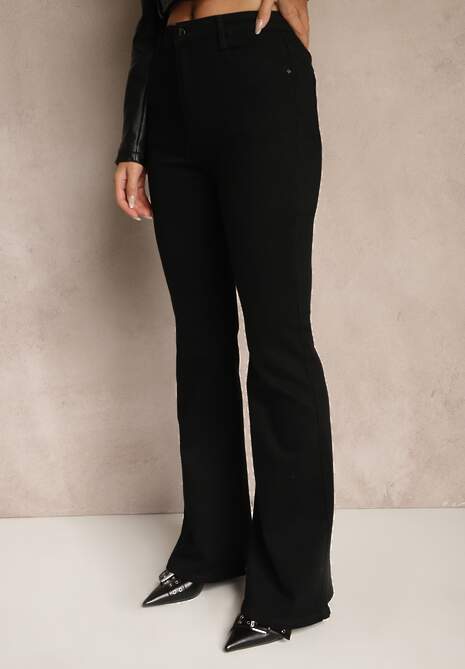 Czarne Jeansy Regular Waist o Kroju Dzwonów Tendrre