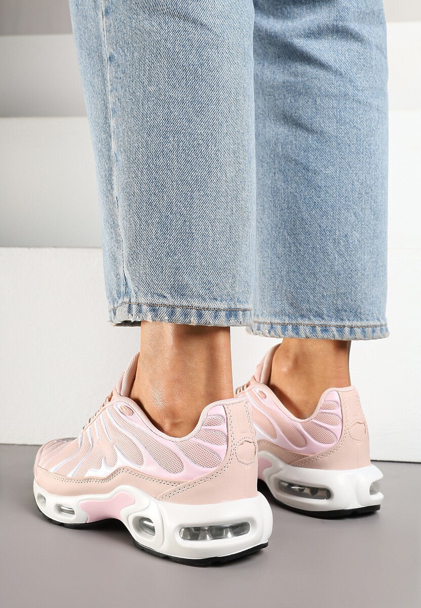 Jasnoróżowe Buty Sportowe Sneakersy z Geometrycznym Tłoczeniem Vulinea