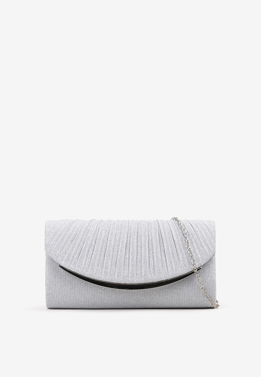 Srebrna Brokatowa Torebka Kopertówka na Odpinanym Łańcuszku Eyrila