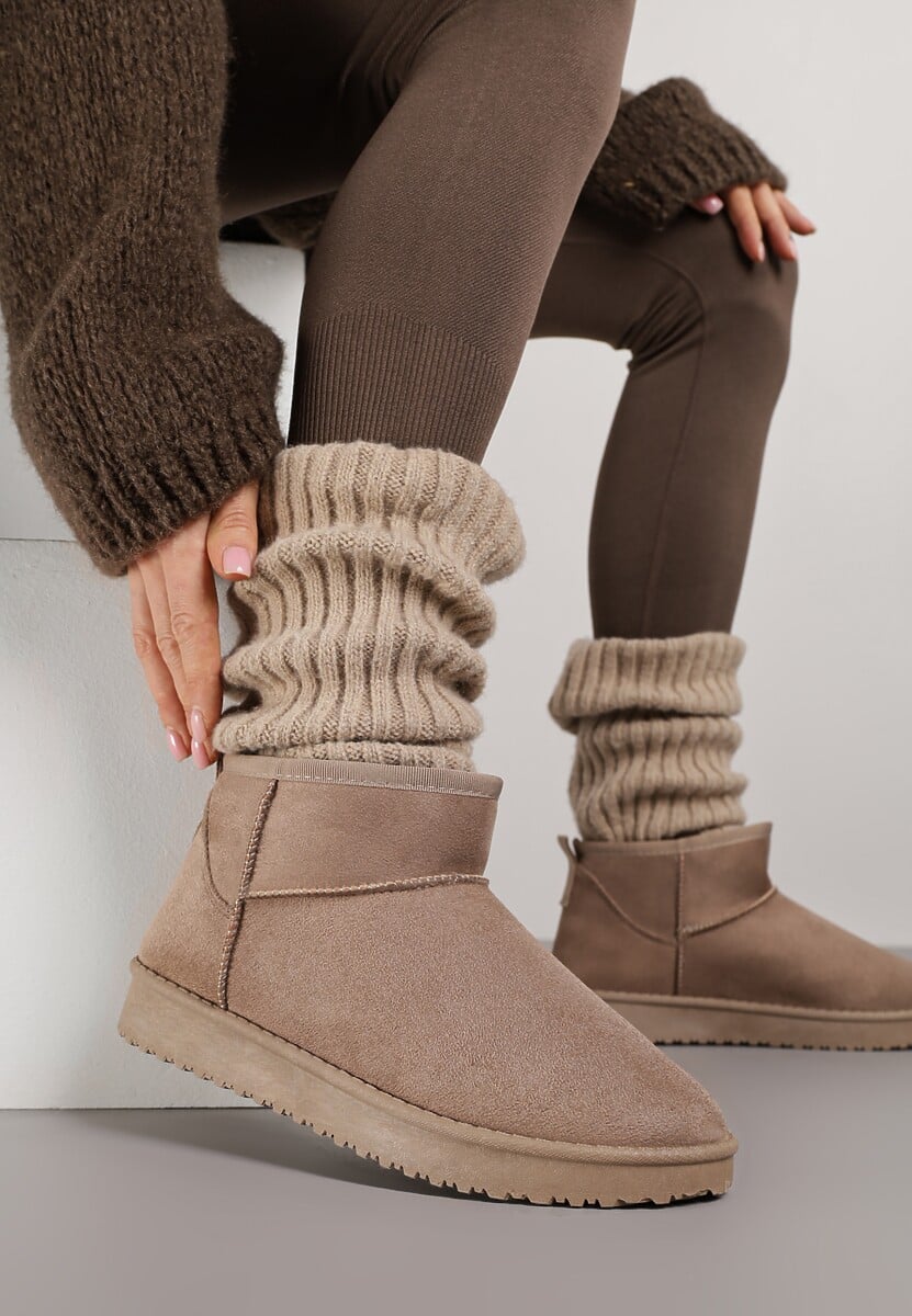 Ciemnobeżowe Śniegowce z Niską Cholewką Retira