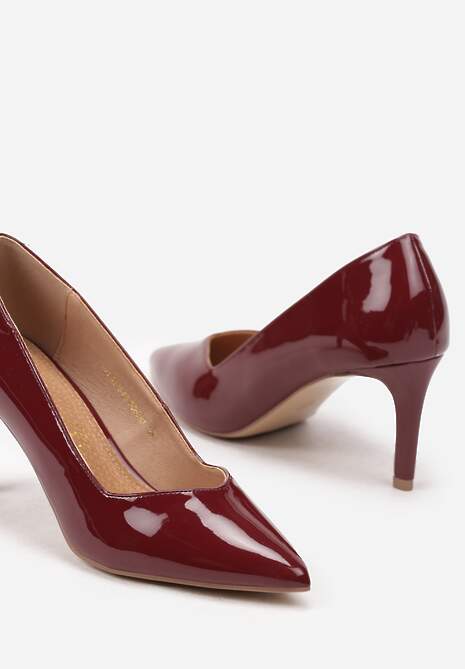 Bordowe Eleganckie Czółenka na Szpilce z Wkładką ze Skóry Naturalnej Lerianna