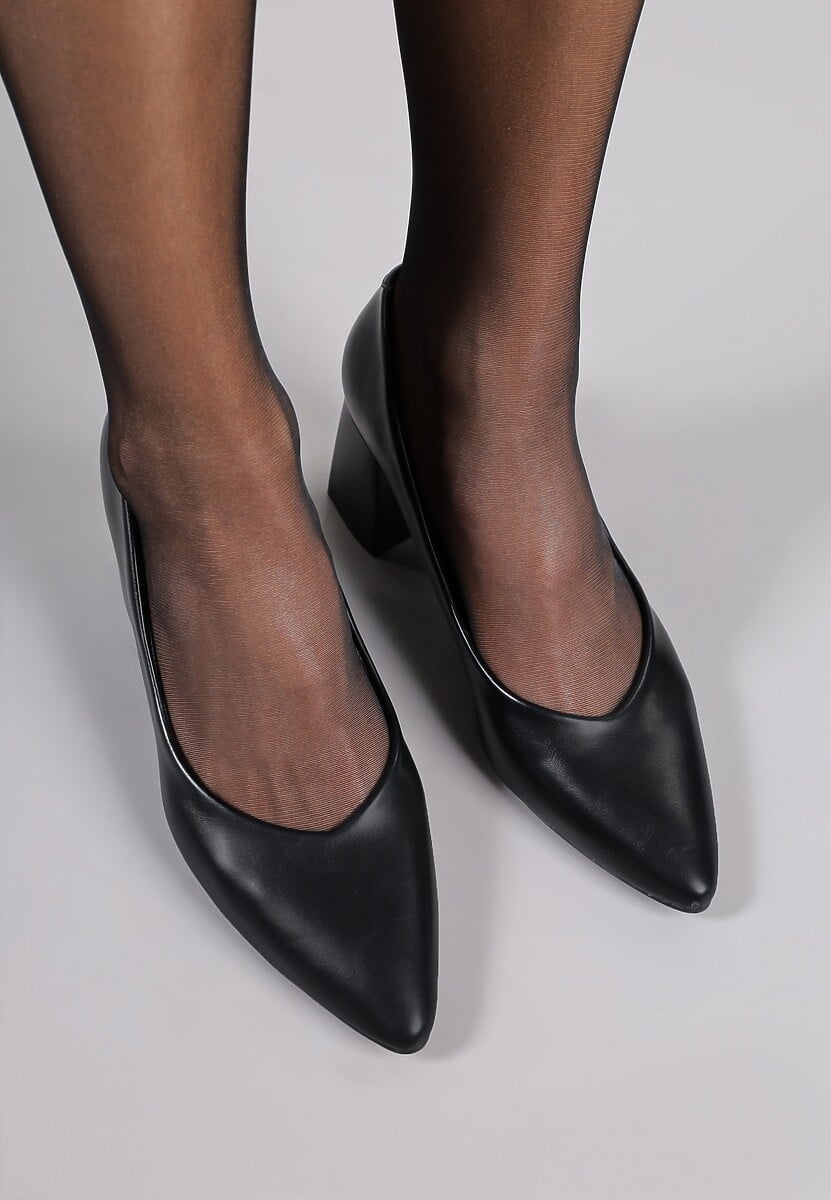 Czarne Czółenka Vices Basic na Słupkowym Obcasie ze Skórzaną Wkładką Esande