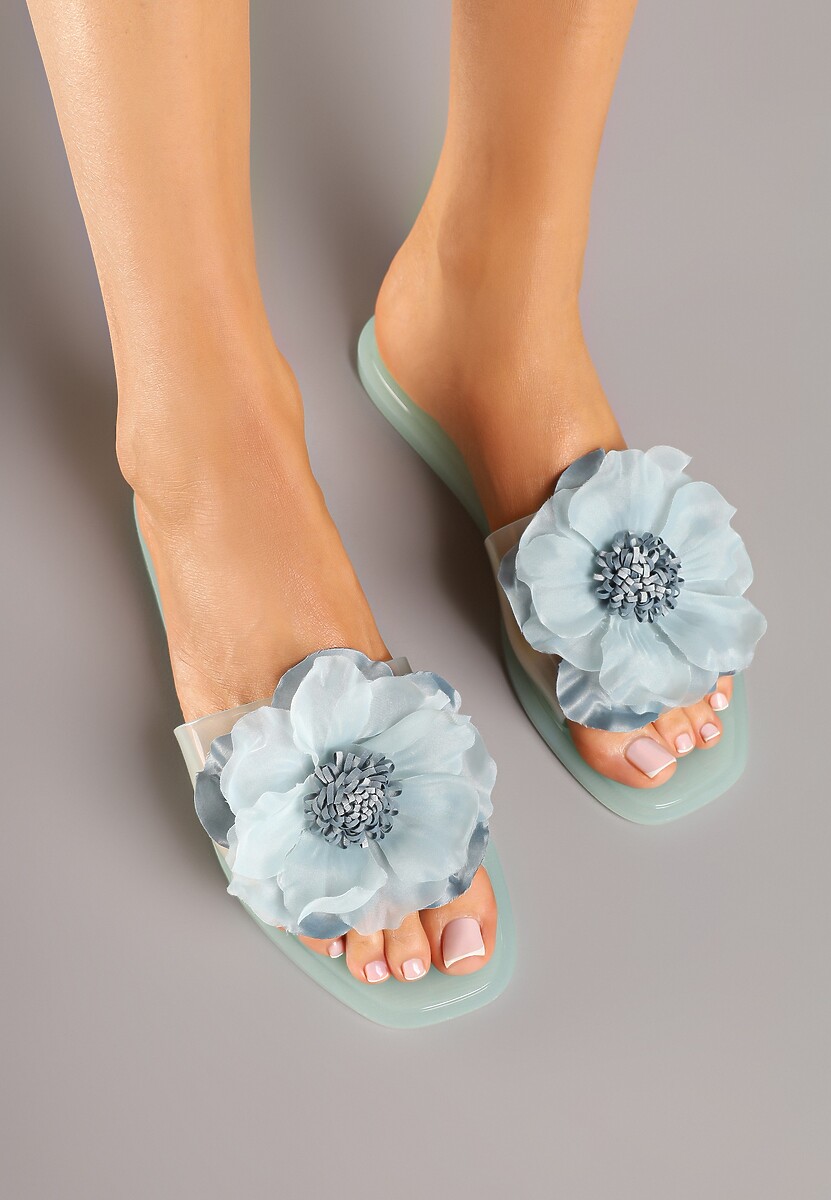 Czarne Klapki Ozdobione Cyrkoniami i Kwiatową Aplikacją 3D Luritte