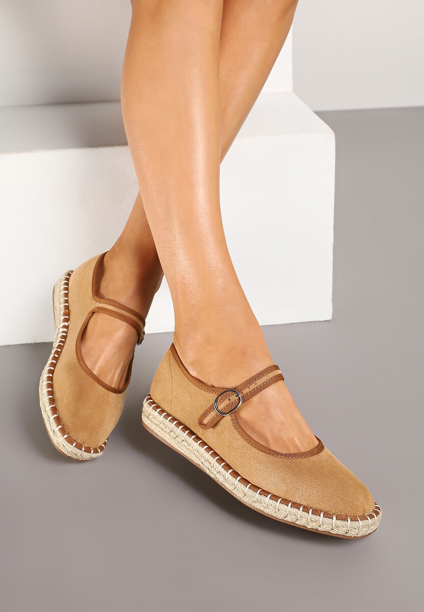 Brązowe Espadryle z Ekozamszu Zapinane na Pasek z Klamerką Deolisse
