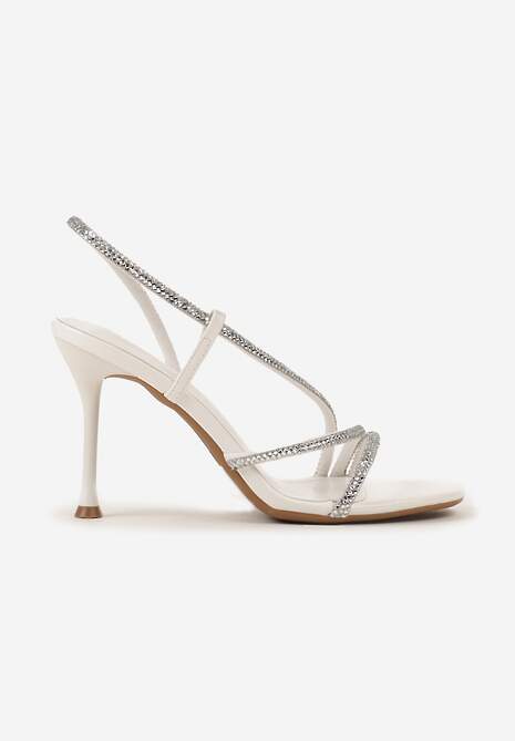 Białe Sandały Vices na Szpilce Ozdobione Paskami z Cyrkoniami Tilarea