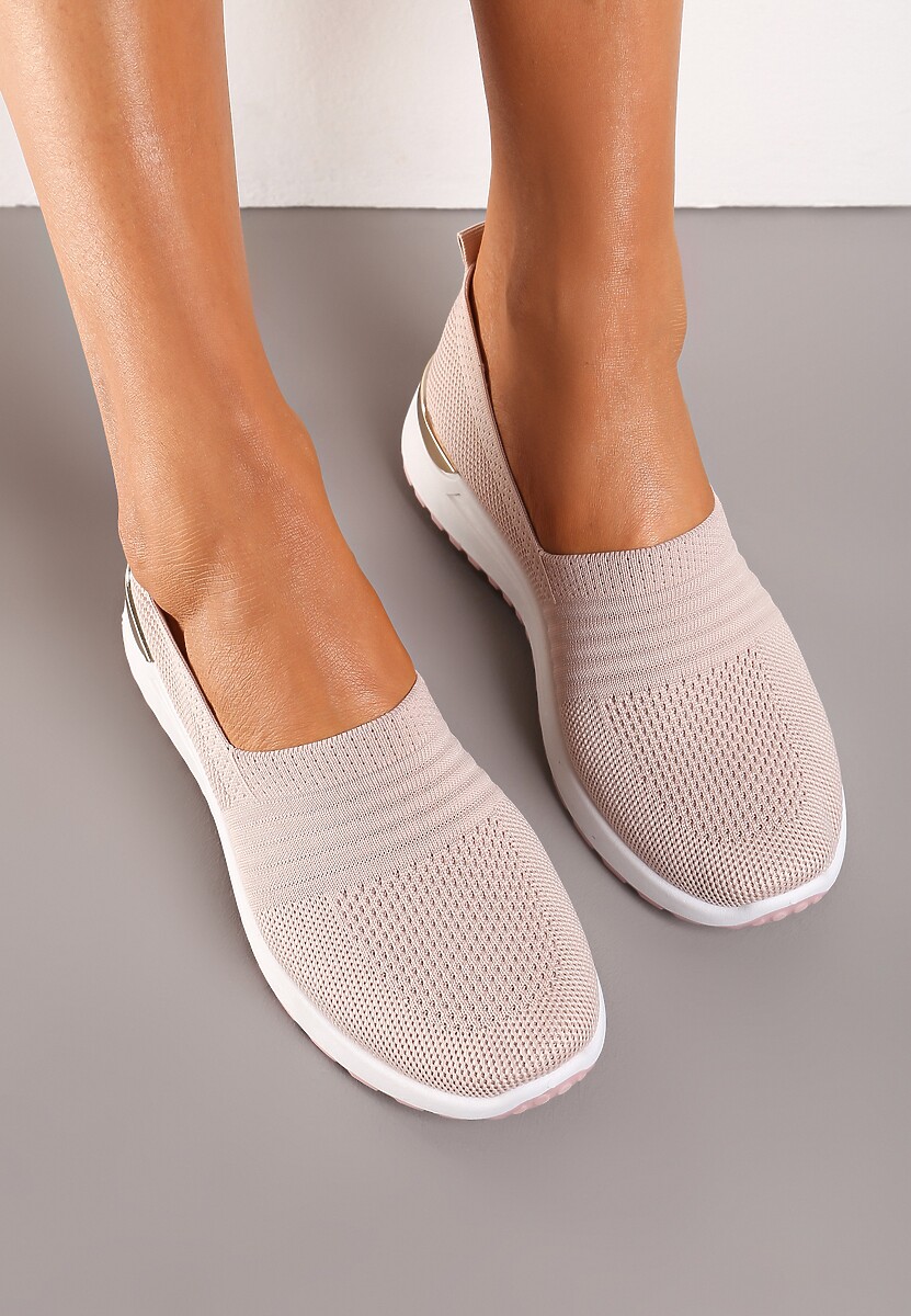 Różowe Tenisówki Elastyczne z Metaliczną Wstawką na Zapiętku Jestella