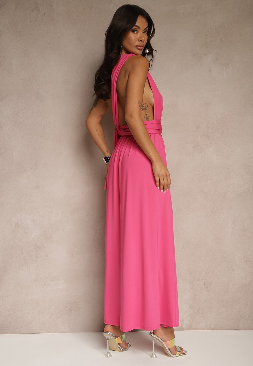 Fuksjowa Sukienka Koktajlowa Multiway z Wiskozą Wiązana na Szyi Lilovea