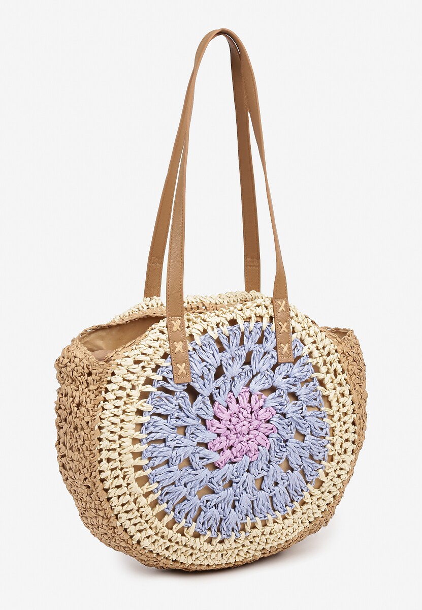 Fioletowo-Beżowa Pleciona Torebka w Stylu Boho Ulofina