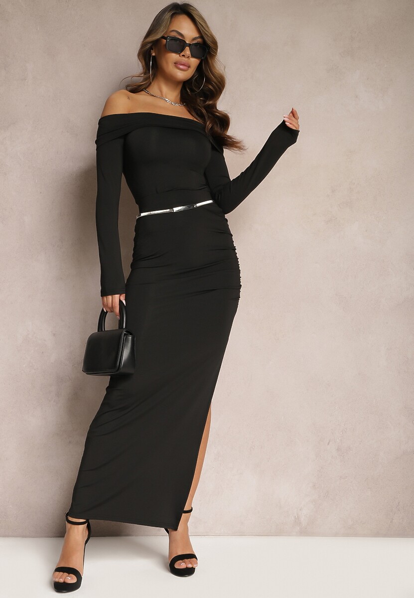 Czarna Dopasowana Bluzka Hiszpanka z Wywiniętą Górą Jerlia