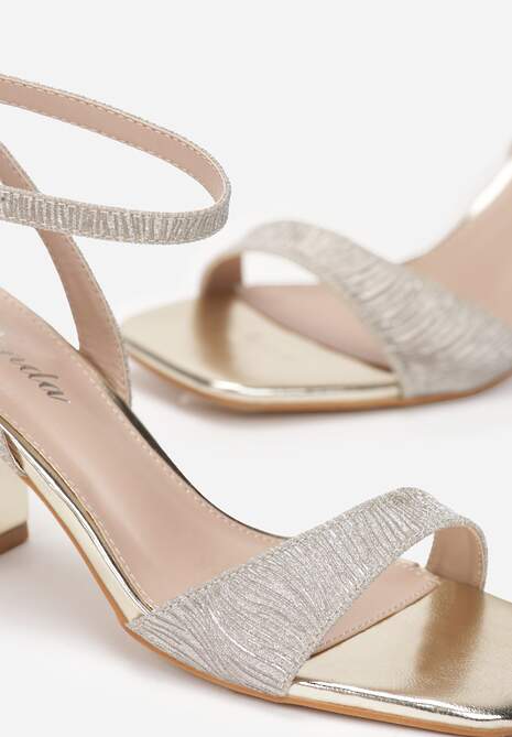 Złote Brokatowe Sandały na Słupku ze Sprzączką Jamela