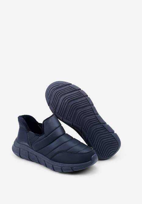 Granatowe Sneakersy Śniegowce na Platformie z Tłoczeniem i Pikowaną Cholewką Vermina