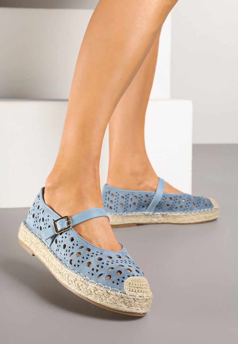 Niebieskie Płaskie Espadryle z Plecionką i Ażurową Cholewką Aralithra