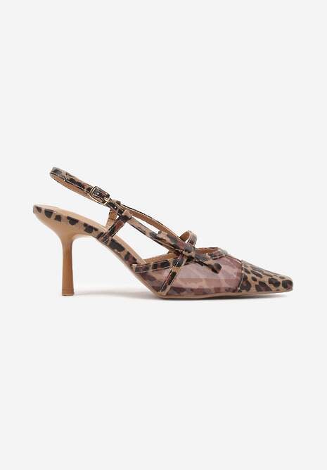 Panterkowe Czółenka na Szpilce Typu Slingback z Siateczkową Cholewką Asdexia