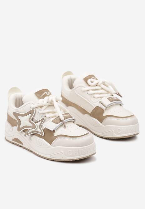 Ciemnobeżowe Sneakersy na Platformie z Grubymi Sznurowadłami i Zapięciem na Rzep Arlaia