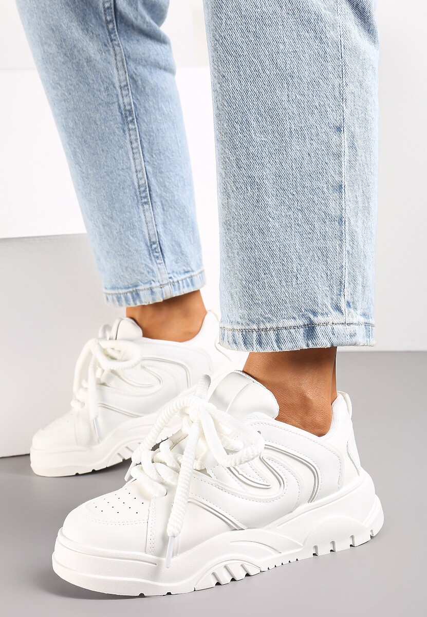 Białe Sneakersy na Platformie z Grubymi Sznurówkami Imyria