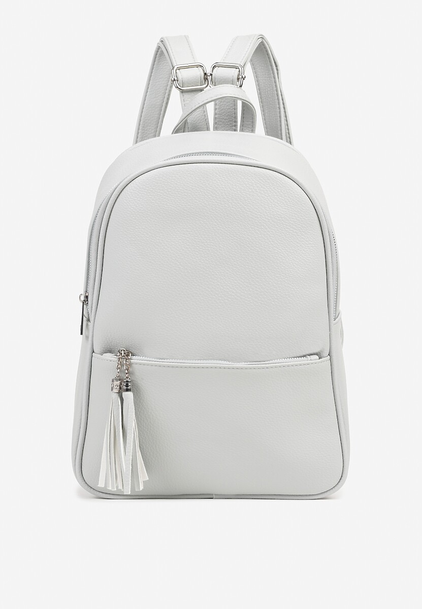 Szary Trapezowy Plecak z Suwakiem z Frędzlami Idassea