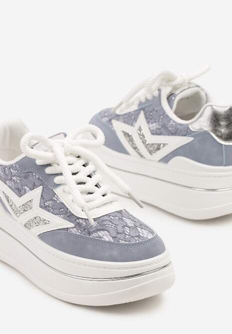 Niebieskie Sneakersy na Platformie Ozdobione Gwiazdą Norlevi