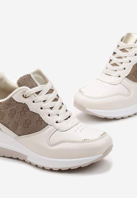Beżowe Sneakersy na Koturnie z Metaliczną Wstawką Derine