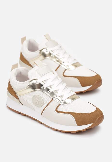 Beżowe Sznurowane Sneakersy z Cholewką przed Kostkę Noleta