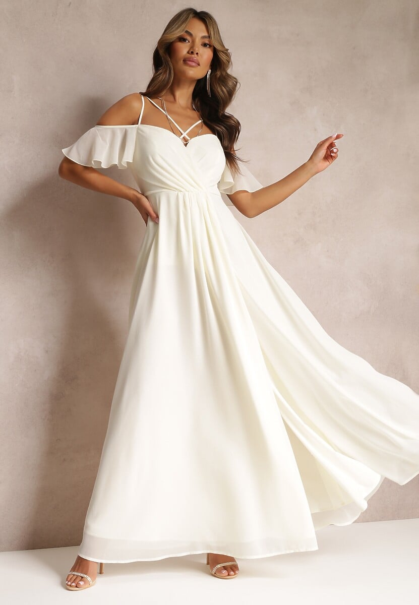 Czarna Rozkloszowana Sukienka Maxi o Kopertowym Fasonie na Cienkich Ramiączkach Burwena