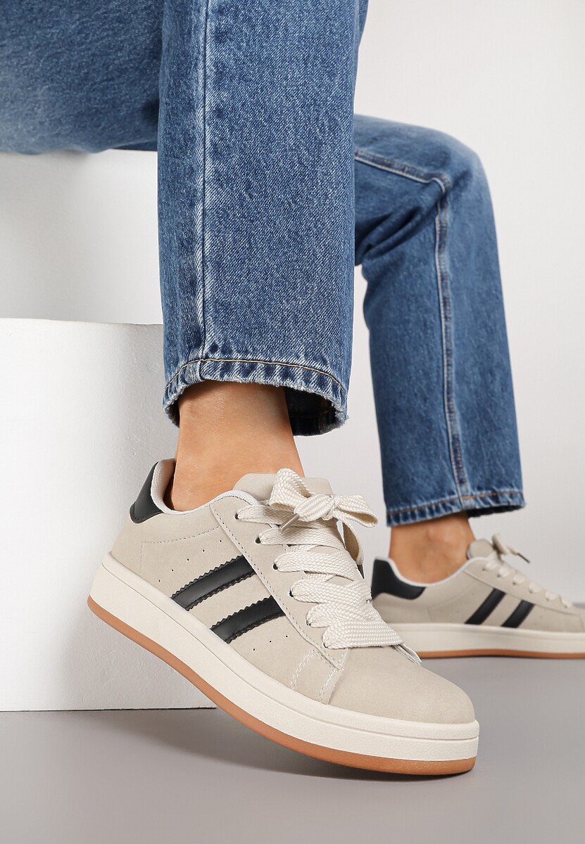 Beżowo-Czarne Sneakersy z Geometrycznym Wzorem Rillomia