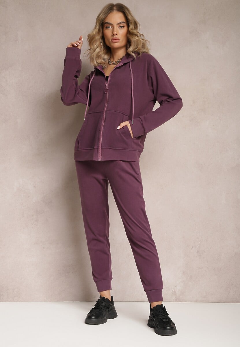 Ciemnofioletowy Komplet Dresowy 2-częściowy z Bluzą i Spodniami Seraphira
