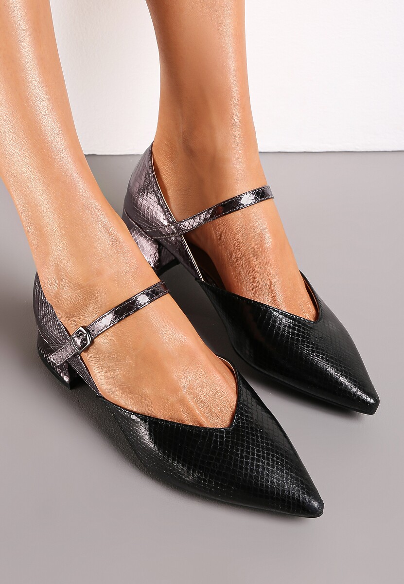 Czarne Czółenka ze Szpiczastym Noskiem na Niskim Słupku Tiasima