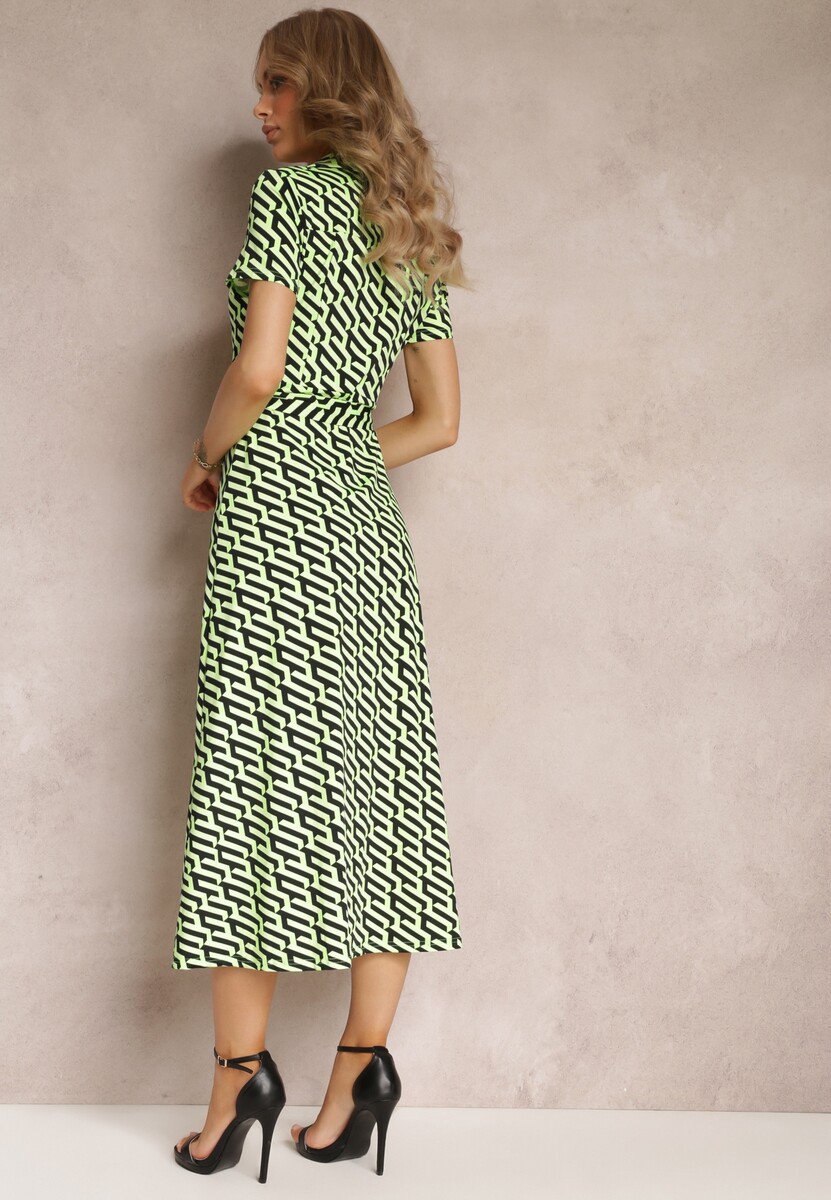 Zielona Rozkloszowana Sukienka Midi w Koszulowym Stylu Emerrisa