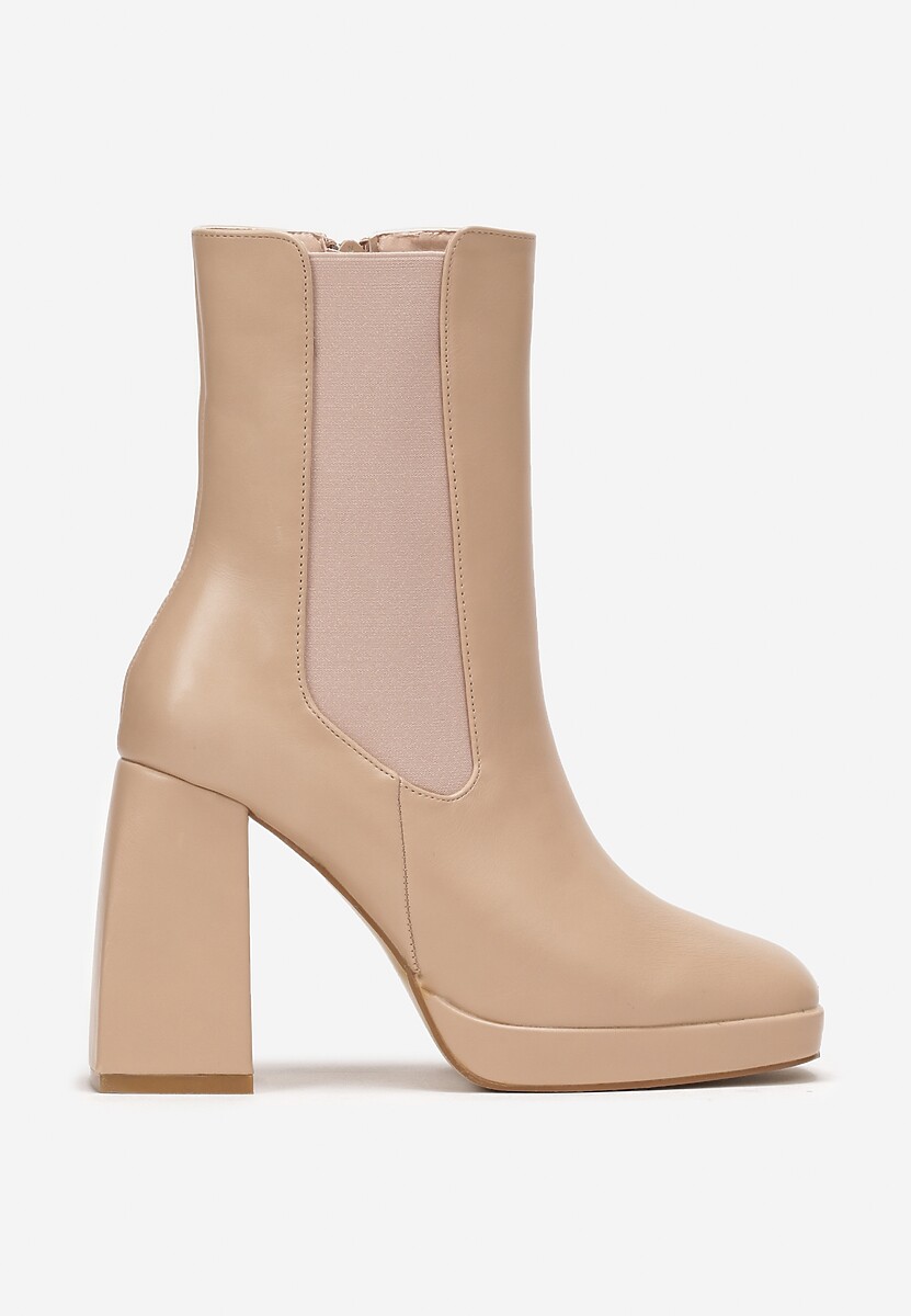 Ciemnobeżowe Botki na Słupku i Niskiej Platformie Lavra