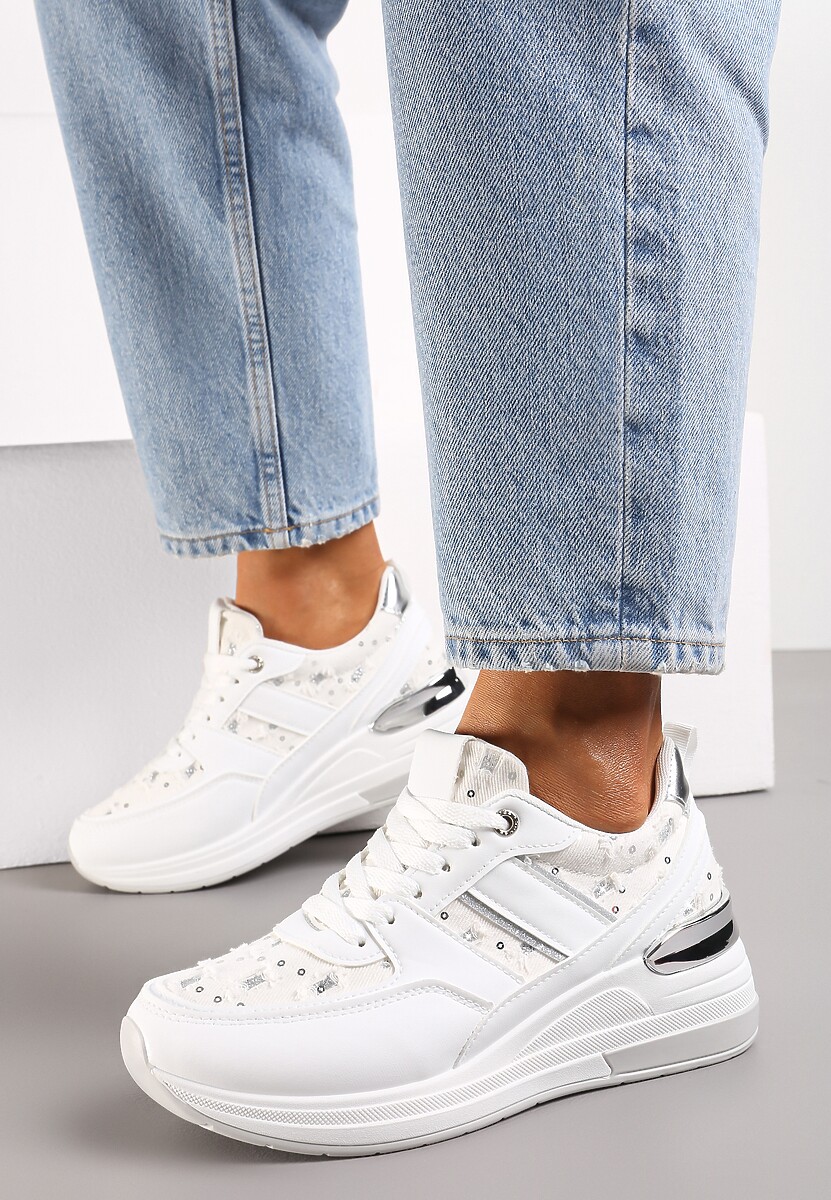 Niebieskie Sneakersy z Cekinami i Brokatem na Grubej Podeszwie Mabirra