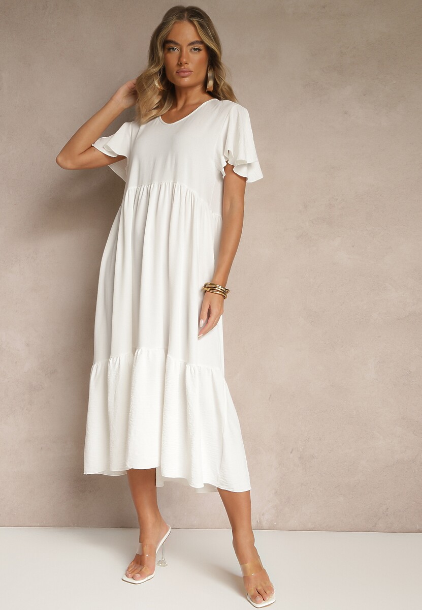 Biała Rozkloszowana Sukienka z Wiskozą w Casualowym Stylu Filarenna