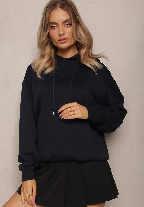 Granatowa Bluza o Fasonie Klasycznej Kangurki z Kapturem Lunamoon