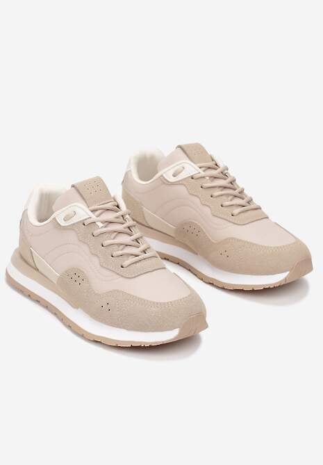 Ciemnobeżowe Sneakersy Zdobione Wstawkami z Imitacji Skóry Fayela